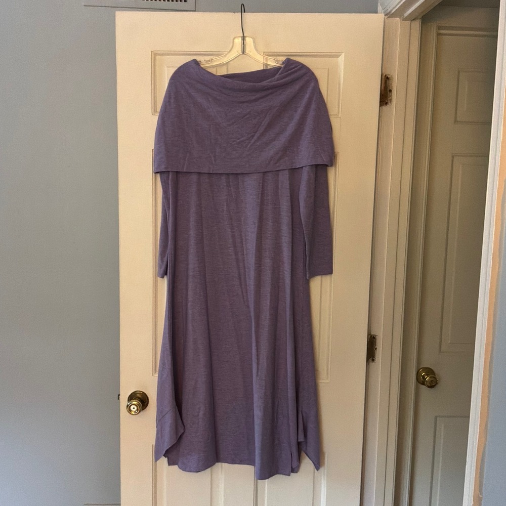 Soft Surroundings Purple Portrait Collar Midi Dress Lavender Knit Cozy S NWT